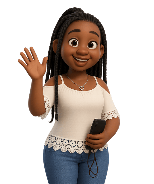 Aminata, la mascotte de Mon Parcours Civique, vous salue